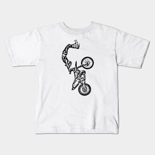 Motocross Jumping Freestyle Sketch Art Kids T-Shirt